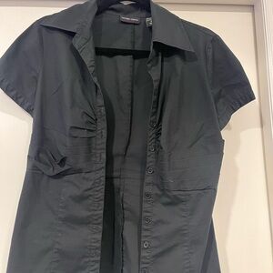 New York & Company Black Short Sleeve Button-Up Shirt